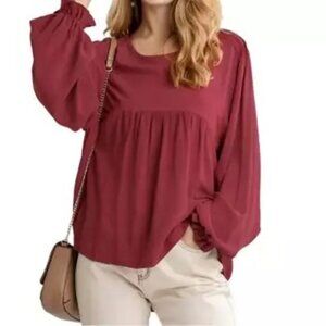 NWOT Smocked Yoke Long Sleeve Top in Rich Cabernet